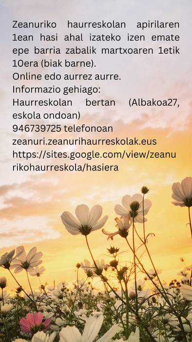 Izen-emotea Zeanuriko Haurreskolan