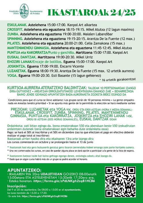Areatzako ikastaroetan izen-emotea